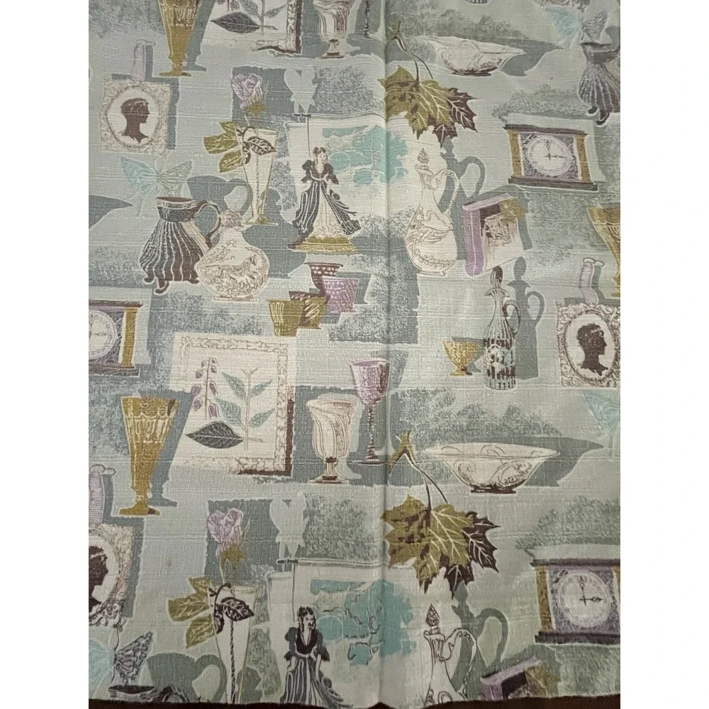 Vtg 1950's Barkcloth Fabric Butterfly Cameo PURPLE 6 Pieces & 3 Ties Faded *READ